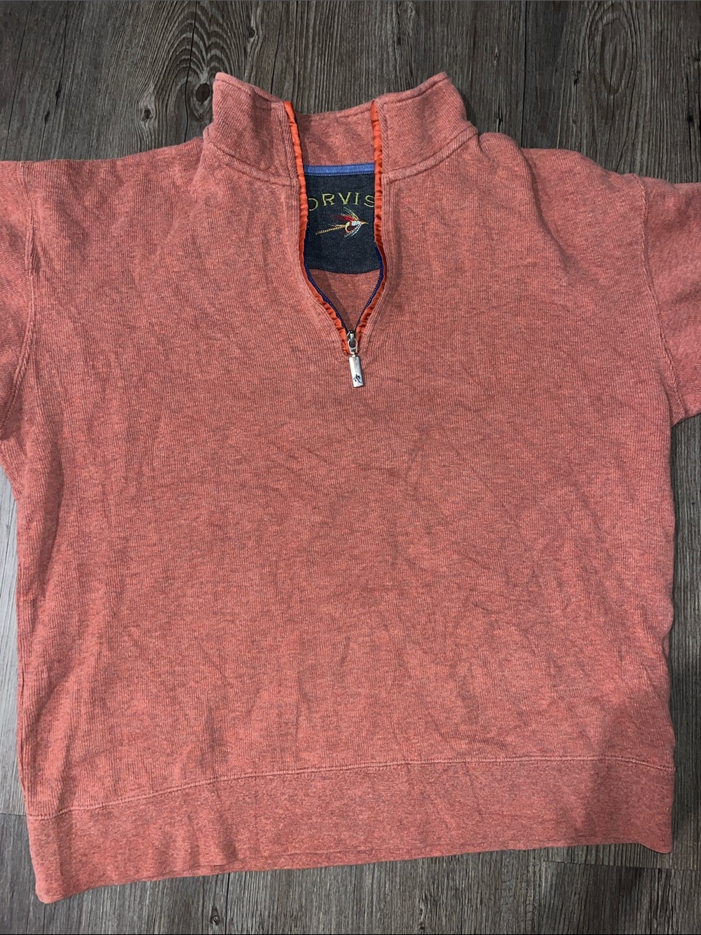 ORVIS Men’s Three Quarter Zip Sweater in Heathered Coral-Orange